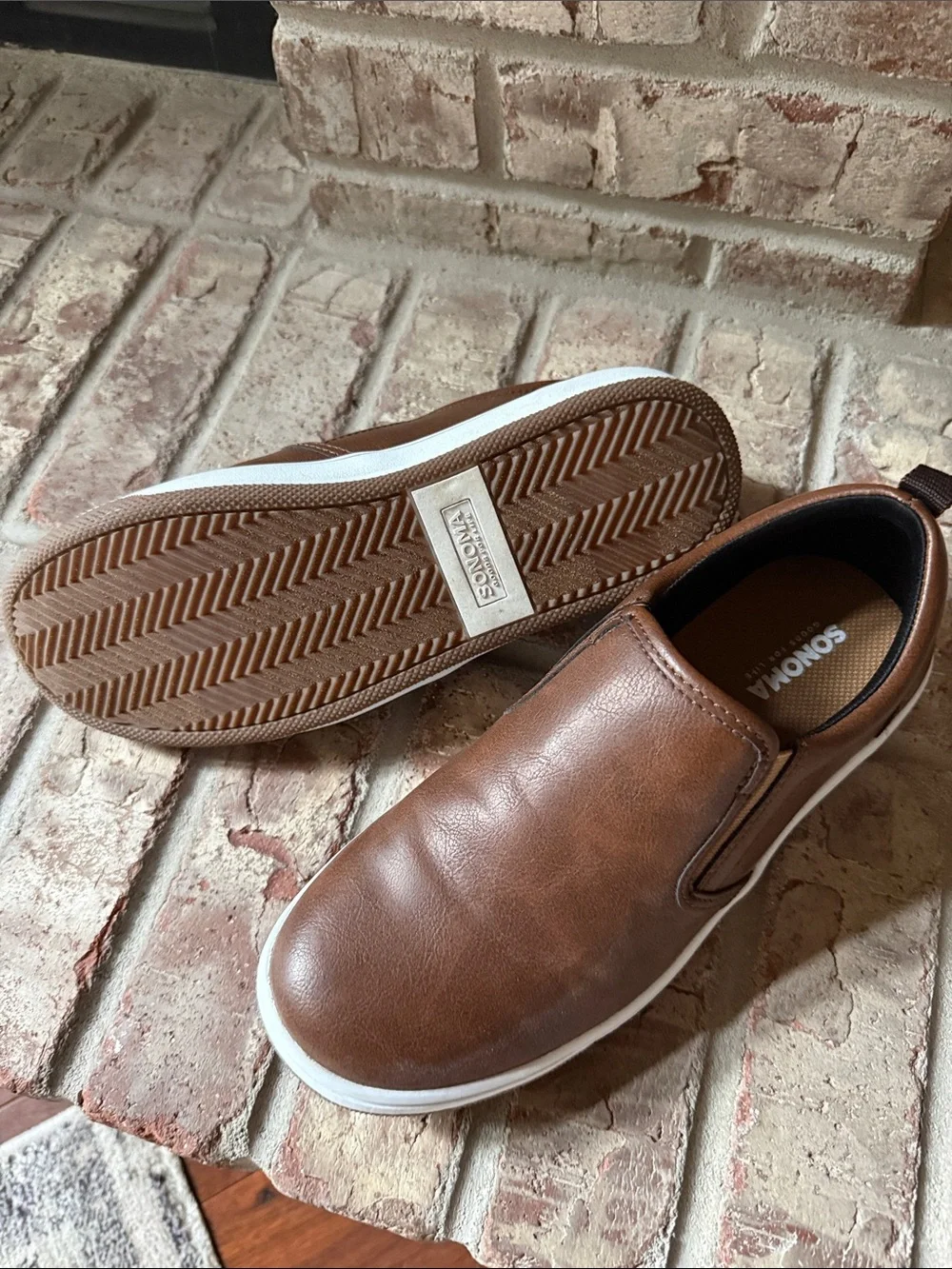 Sonoma Boy’s Brown Leather-Look Slip-On Casual Shoes